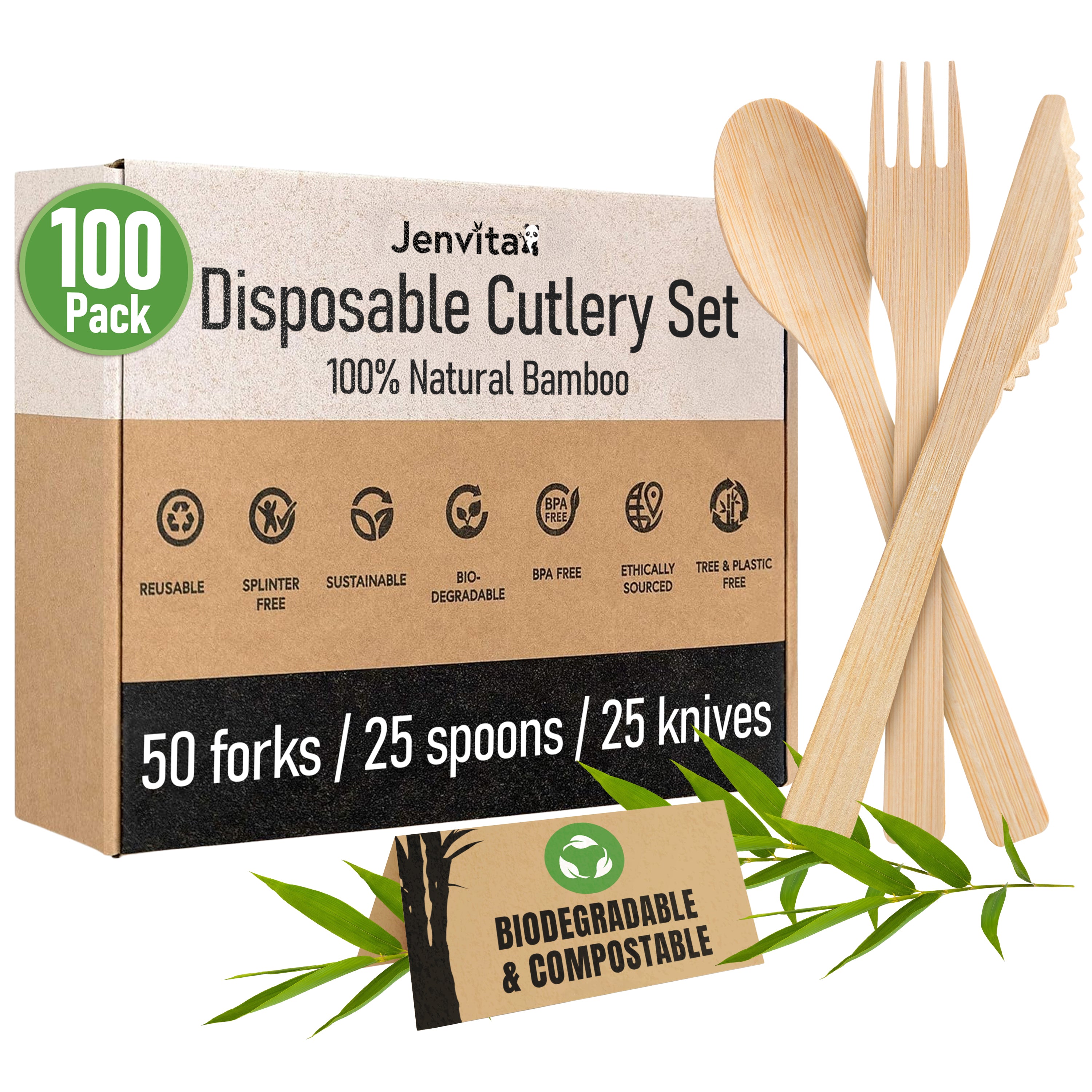 Jenvita Mixed Cutlery Pack - 100 Utensils