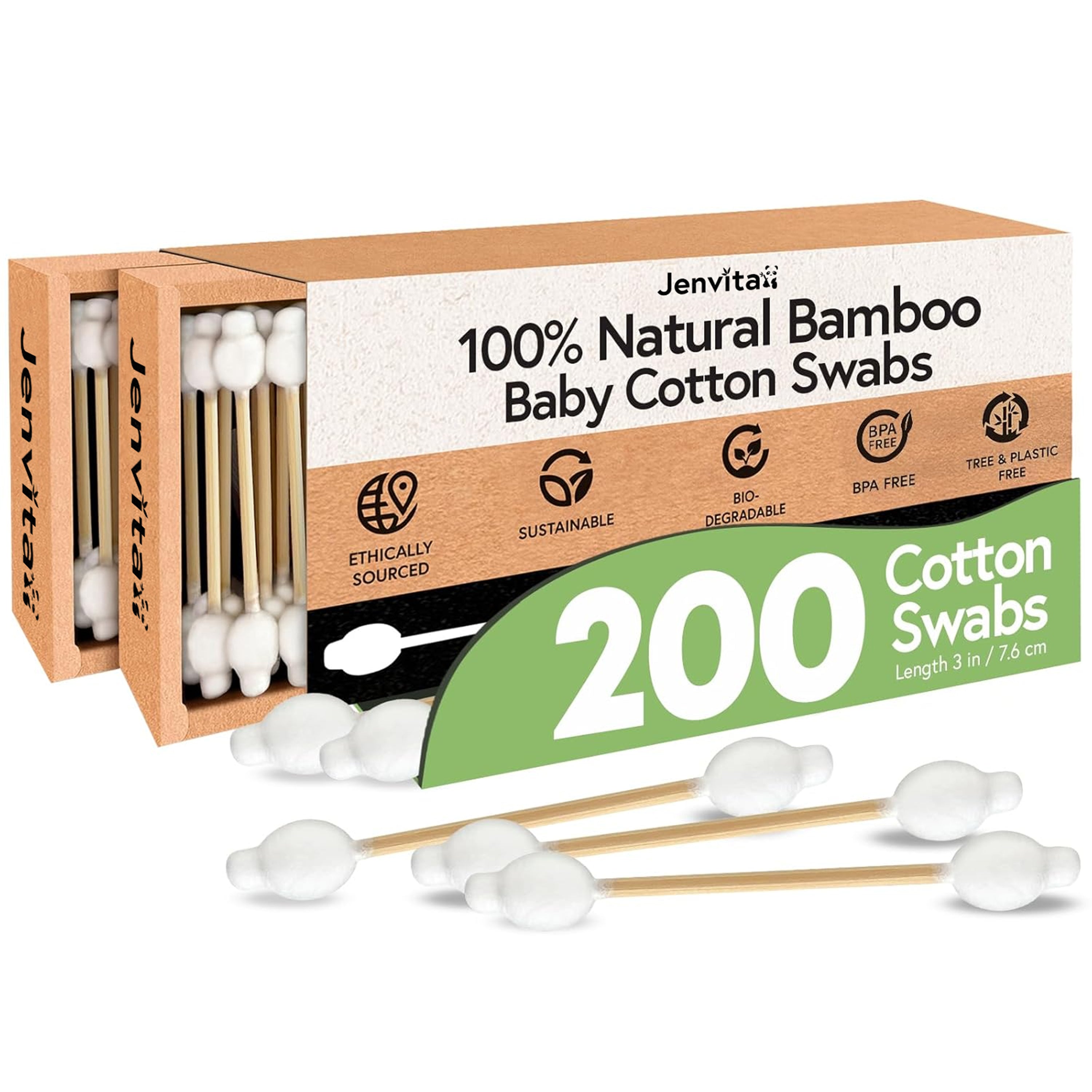 Jenvita Bamboo Child Safety Cotton Swabs - 200 Pack