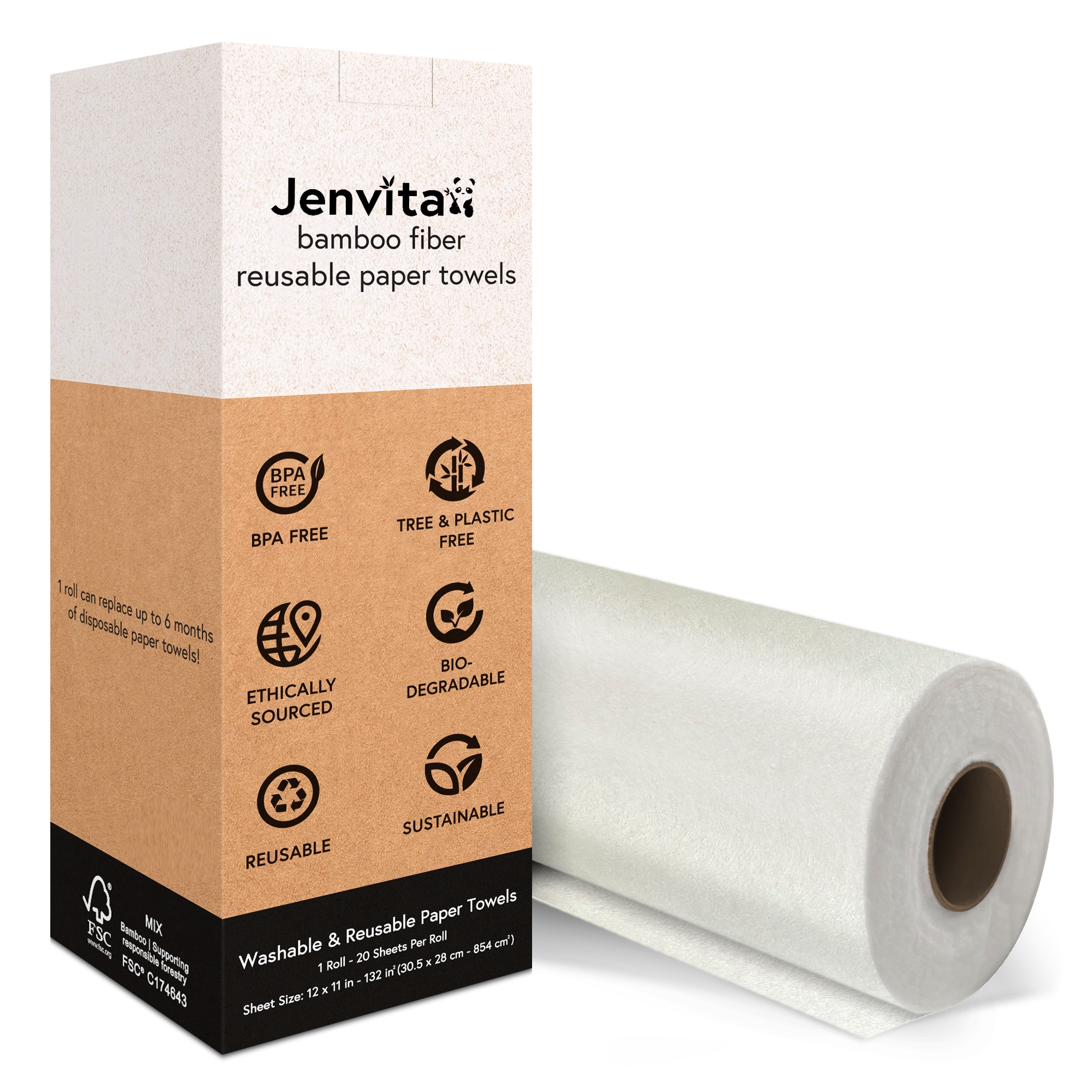 Jenvita Reusable Bamboo Paper Towels - 1 Roll