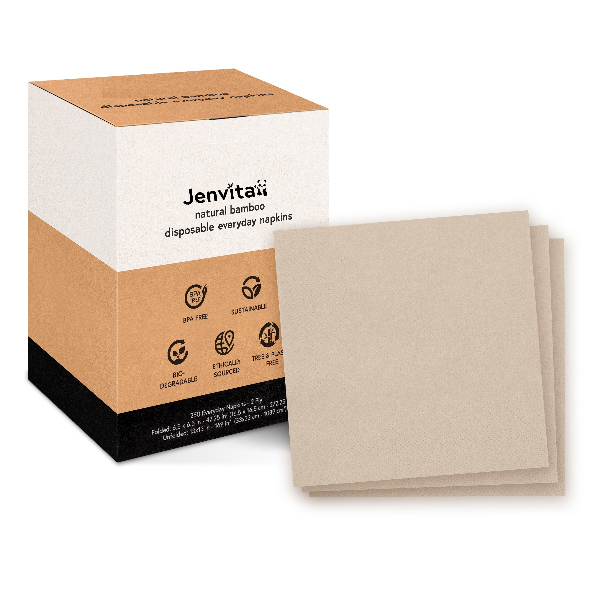 Jenvita Everyday Bamboo Napkins - 250 Pack