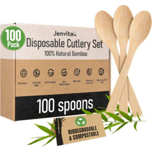 Disposable Bamboo Spoons - 100 Pack