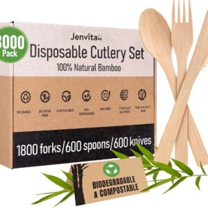 Bamboo Cutlery Sets - 3000 Pack (1800 Forks, 600 Spoons, 600 Knives)
