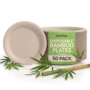 7 Inch Bamboo Disposable Paper Plates - 50 Pack