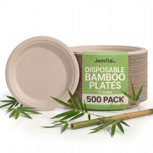 9 Inch Bamboo Disposable Paper Plates - 500 Pack