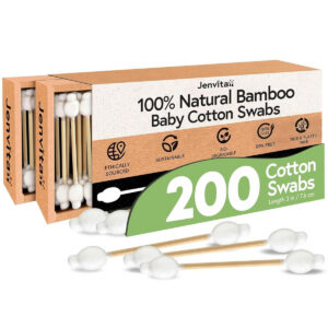 Jenvita 200 pack of natural bamboo baby cotton swabs with oversized cotton tips