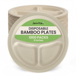 9 Inch Bamboo Disposable Paper Compartment Plates - 1000 Pack