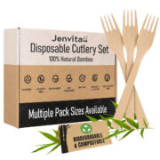 Jenvita disposable bamboo forks available in multiple pack sizes