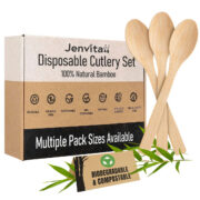 Jenvita disposable bamboo spoons available in multiple pack sizes