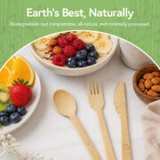 Biodegradable and compostable bamboo cutlery set with fork, spoon and knife