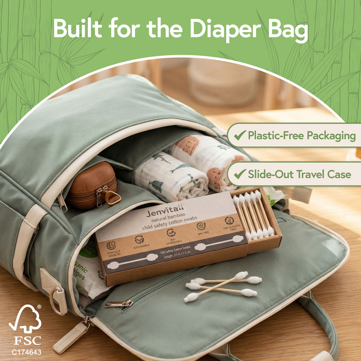 For Travel and Diaper Bags Jenvita baby cotton swabs packed in a diaper bag for convenient travel