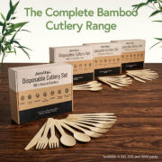 Complete Jenvita bamboo cutlery range with forks, spoons, knives and sets