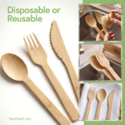 Bamboo fork, spoon and knife set suitable for disposable use or reuse