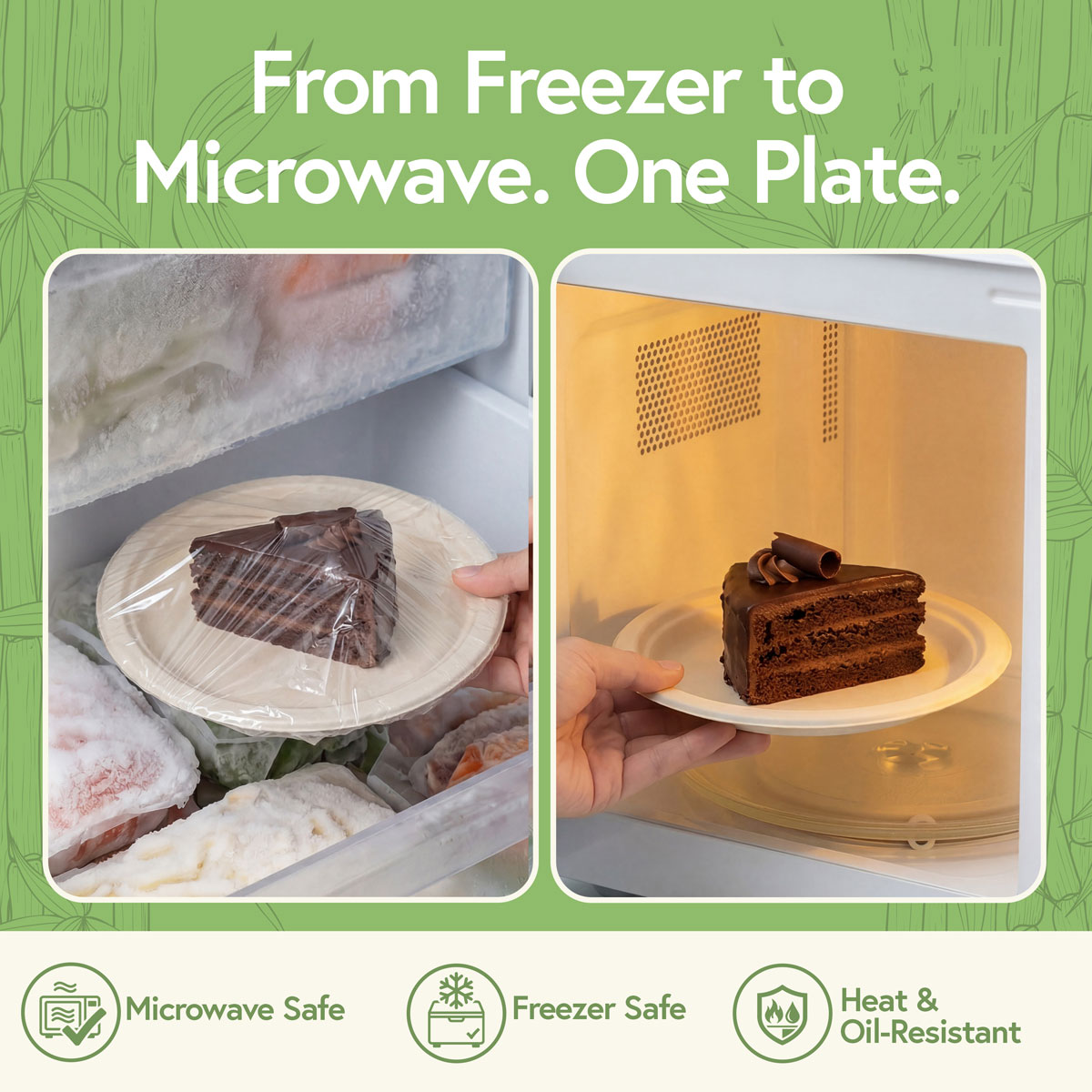 7-inch bamboo plate shown as freezer-safe and microwave-safe