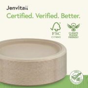 Stack of Jenvita FSC-certified disposable bamboo plates