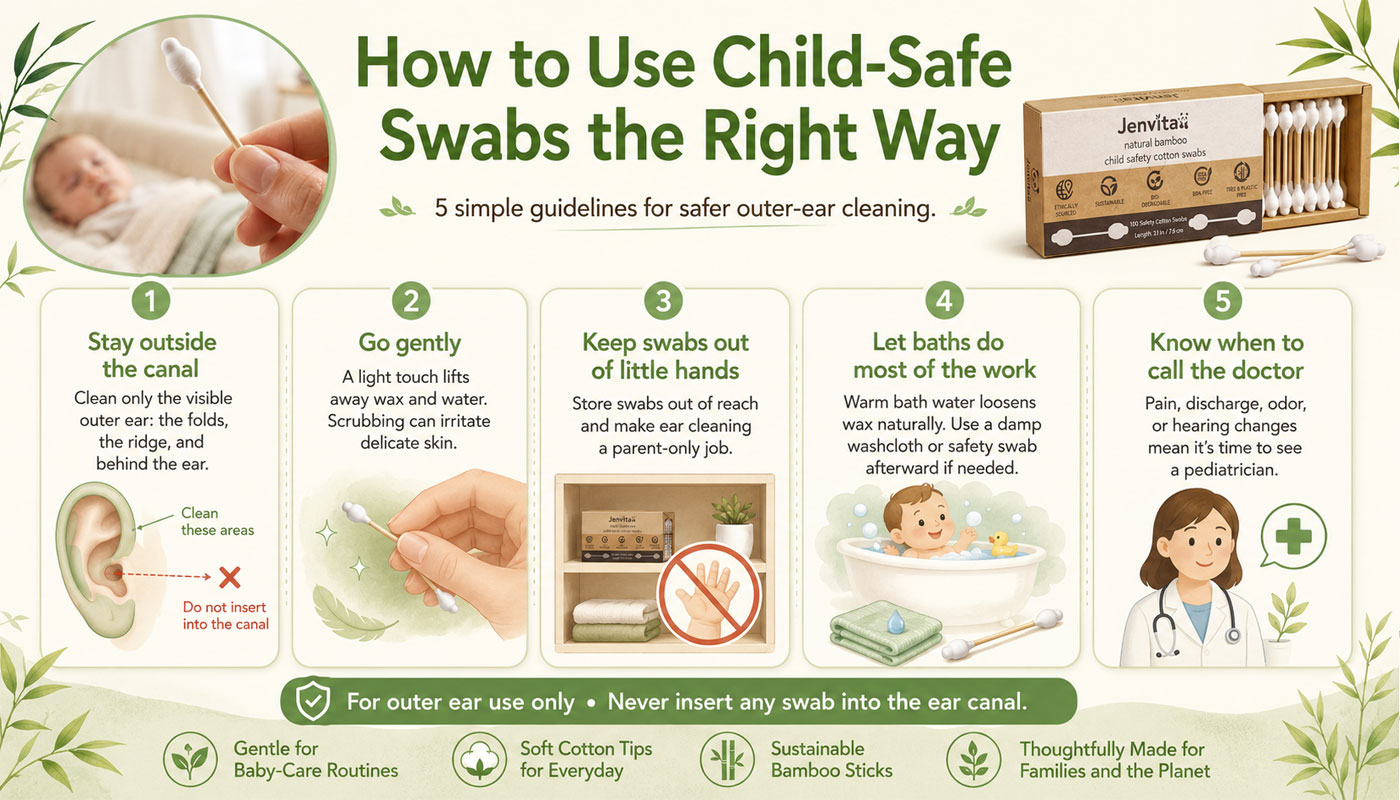 infographic on how to use child-safe swabs the right way