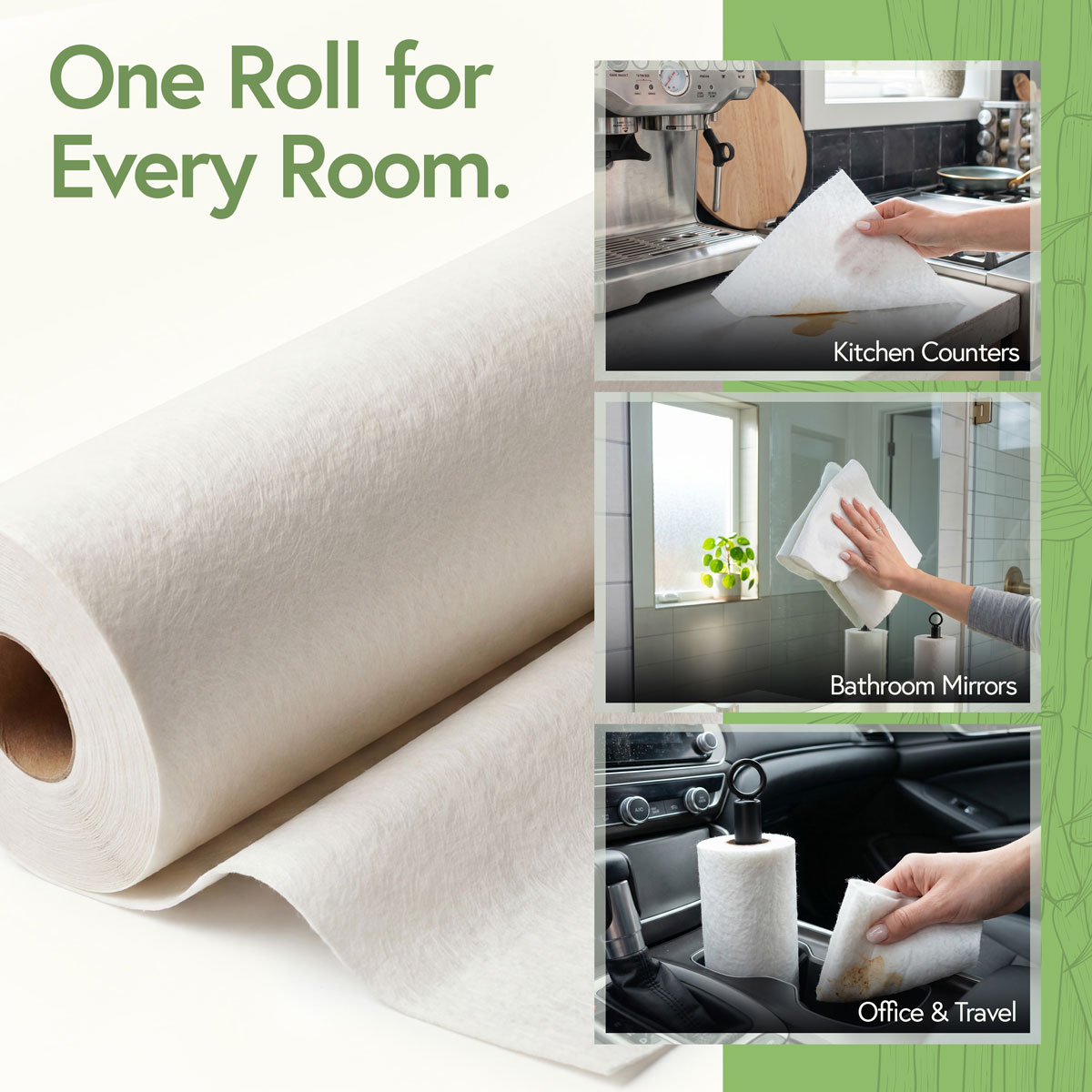 Reusable paper towel roll for kitchens, bathrooms, offices and travel