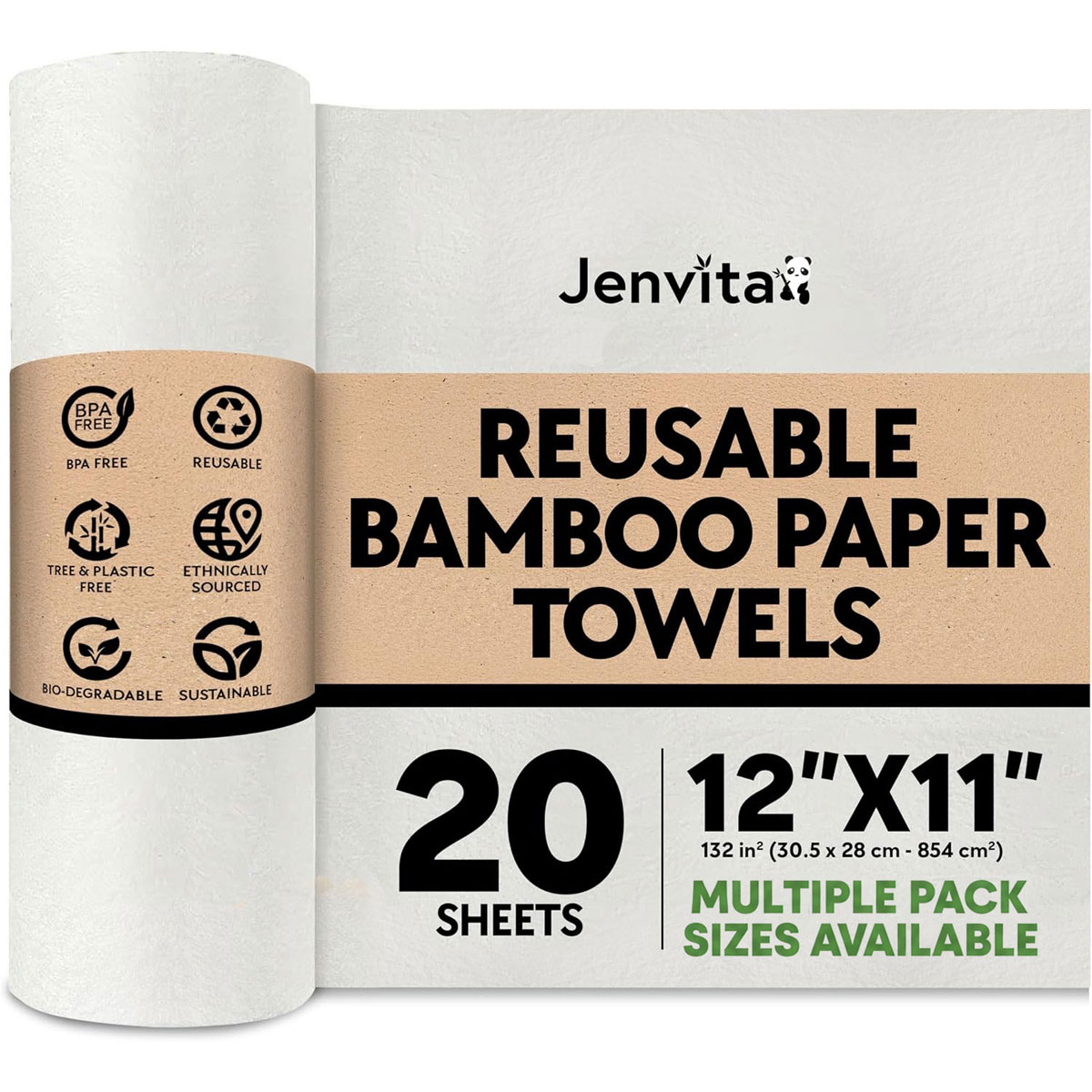 Jenvita reusable bamboo paper towels available in multiple pack sizes