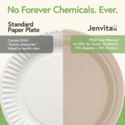 Standard paper plate compared with Jenvita PFAS-free bamboo plate