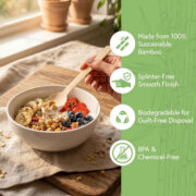 Sustainable bamboo spoon used for eating cereal and fruit