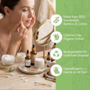 Sustainable Bamboo Cotton Swabs for Personal Care Woman using sustainable bamboo cotton buds as part of a personal care routine