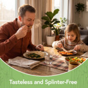 Family using tasteless and splinter-free bamboo cutlery during a meal