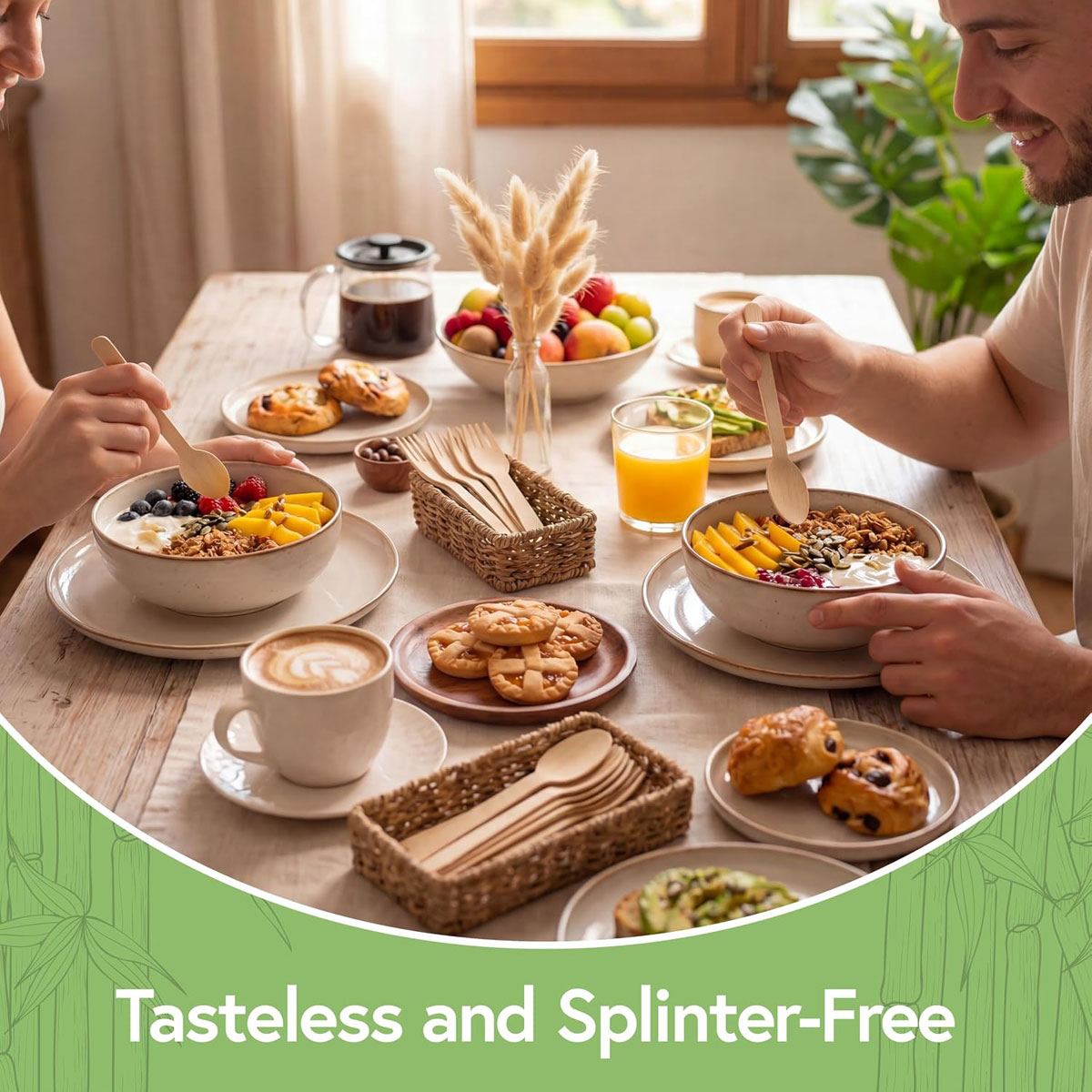 Bamboo forks used for soups, cereals, and more with a tasteless and splinter-free finish