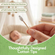 Soft Cotton Tips Close-up of a soft oversized cotton tip on a bamboo baby safety swab