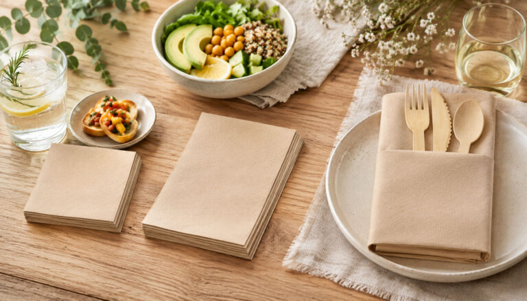 different types of bamboo napkins at a dinner table