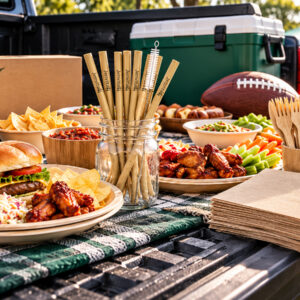 football gameday bamboo table spread